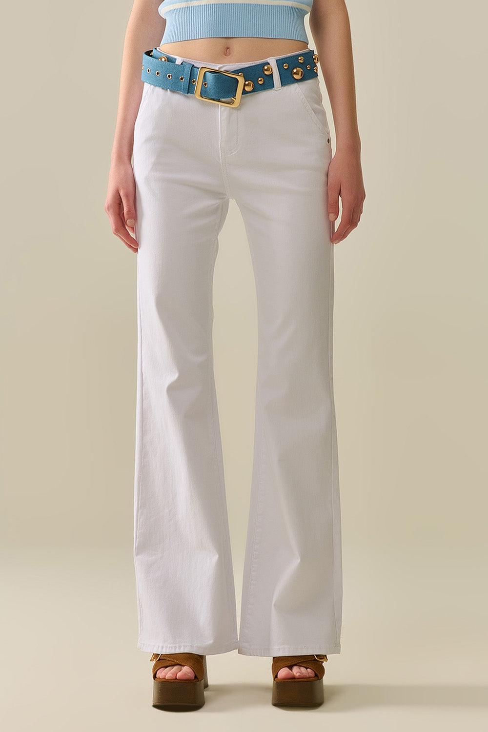 Comfy Stretcy White Flared Pants - Trousers