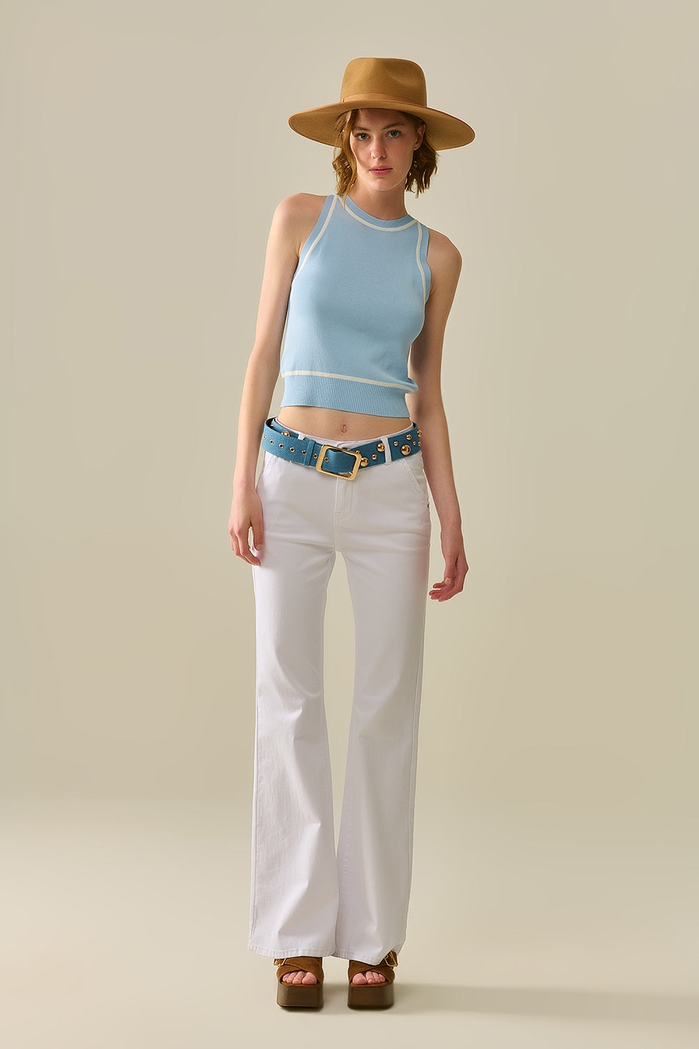 Comfy Stretcy White Flared Pants - Trousers