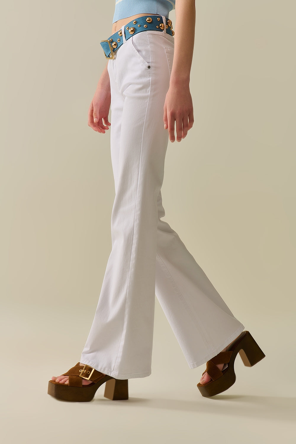 Comfy Stretcy White Flared Pants - Trousers