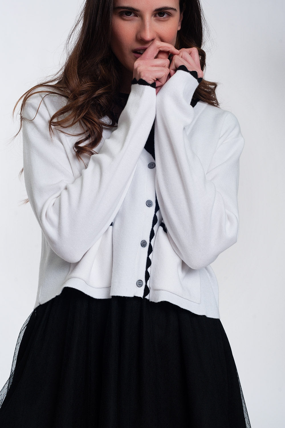 Contrast trim cardigan in white - Cardigans