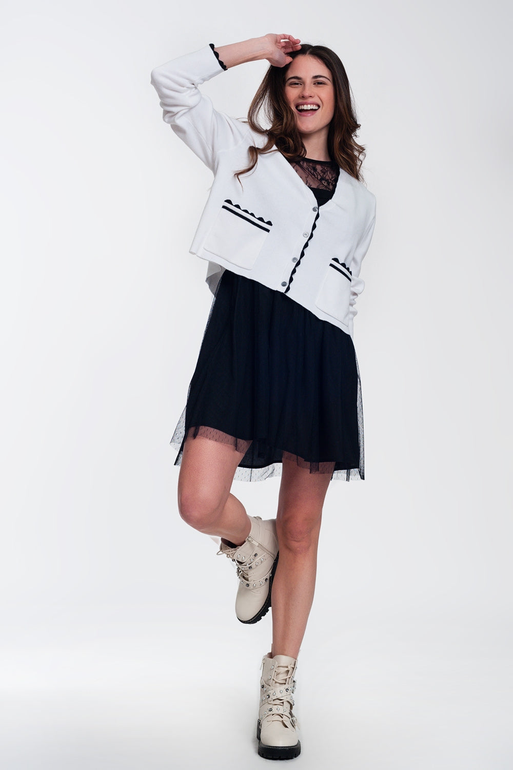 Contrast trim cardigan in white - Cardigans