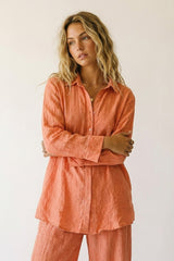 Coral Button-Down Shirt Tunic with sheer Crinkled fabric