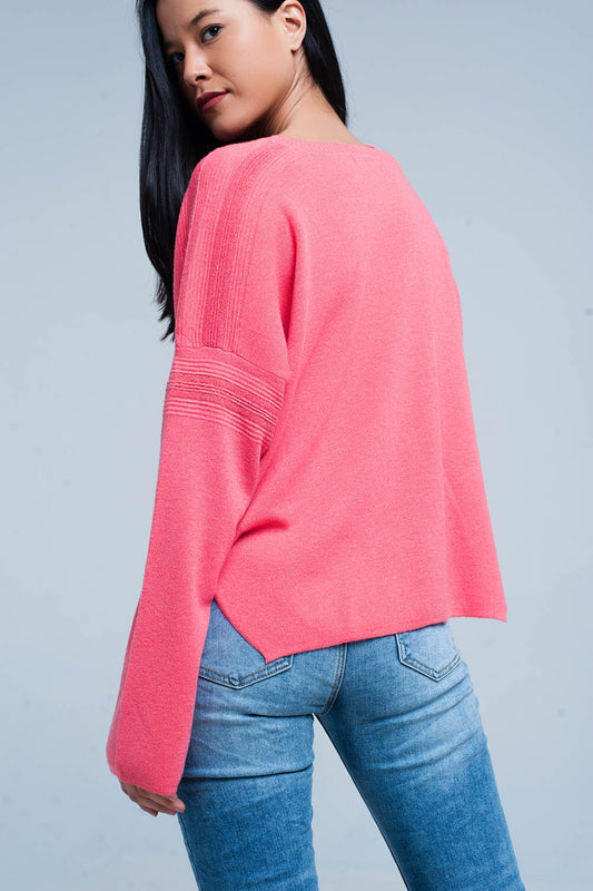 Coral Fine Knitted Sweater with Glitter Details - Jumpers