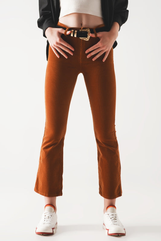 Cord flare in camel - Trousers