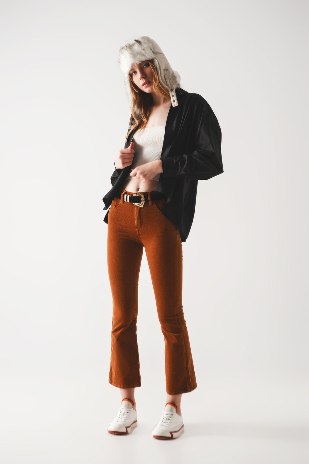 Cord flare in camel - Trousers