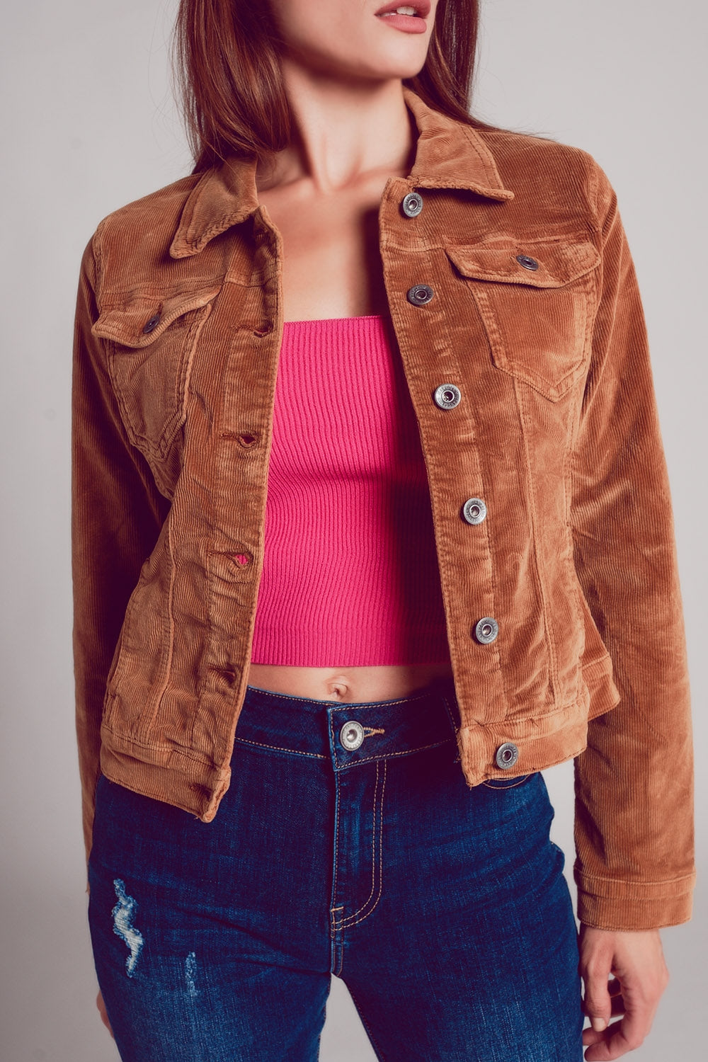 Cord jacket in camel - Jackets