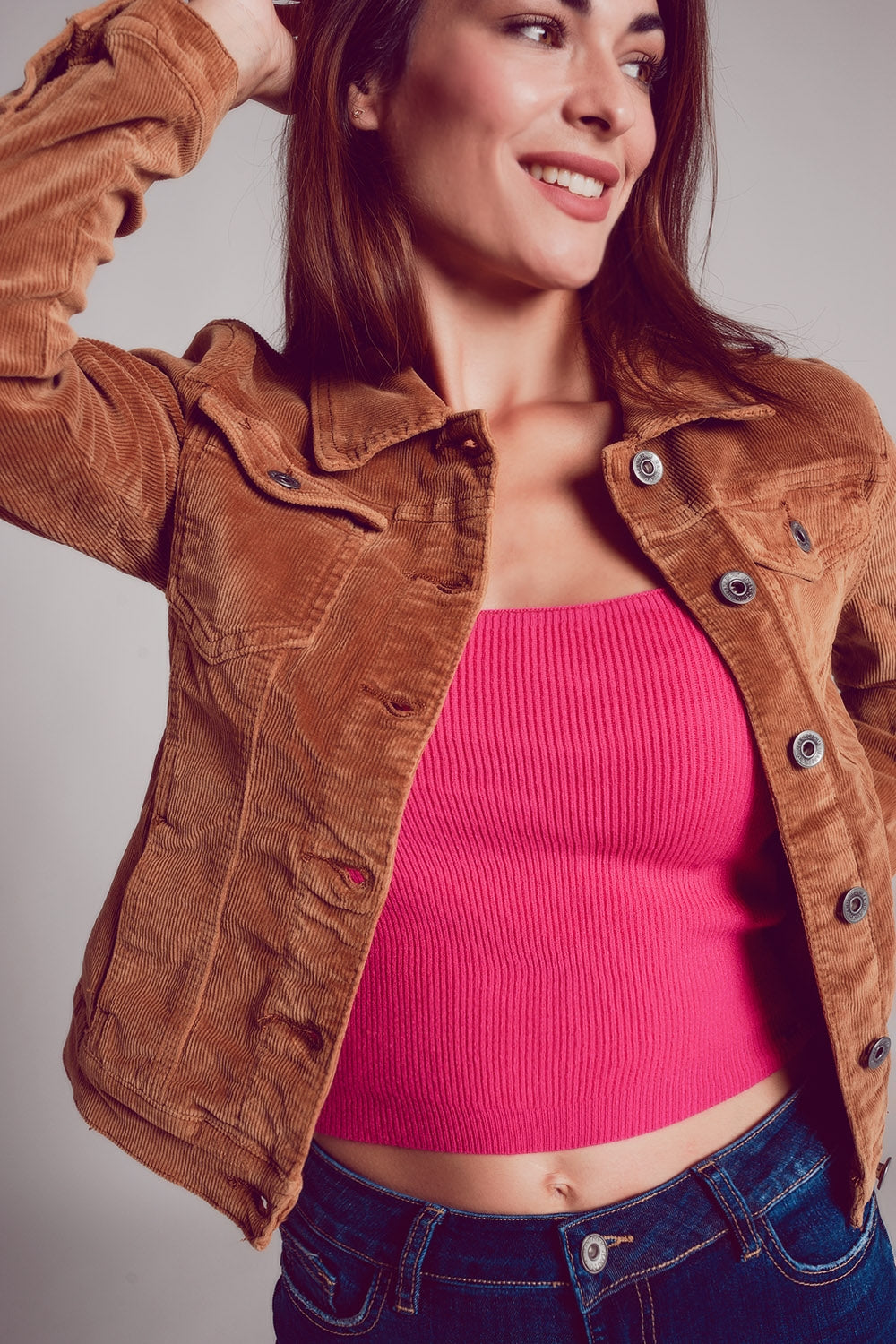 Cord jacket in camel - Jackets