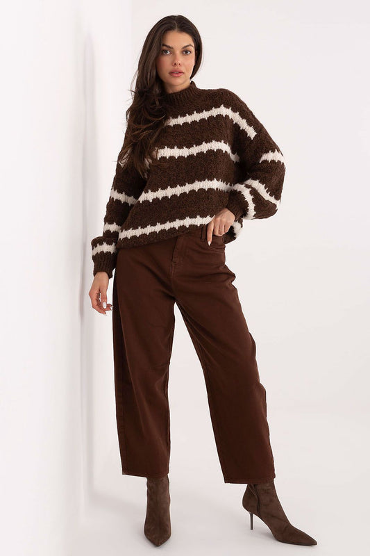 Cotton Blend Balloon Jeans for Women brown - Jeans