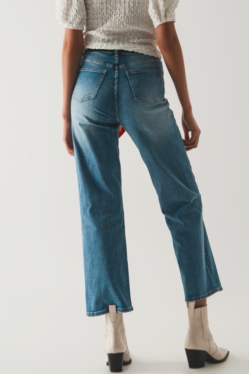 Cotton blend high waist wide leg jeans - Jeans