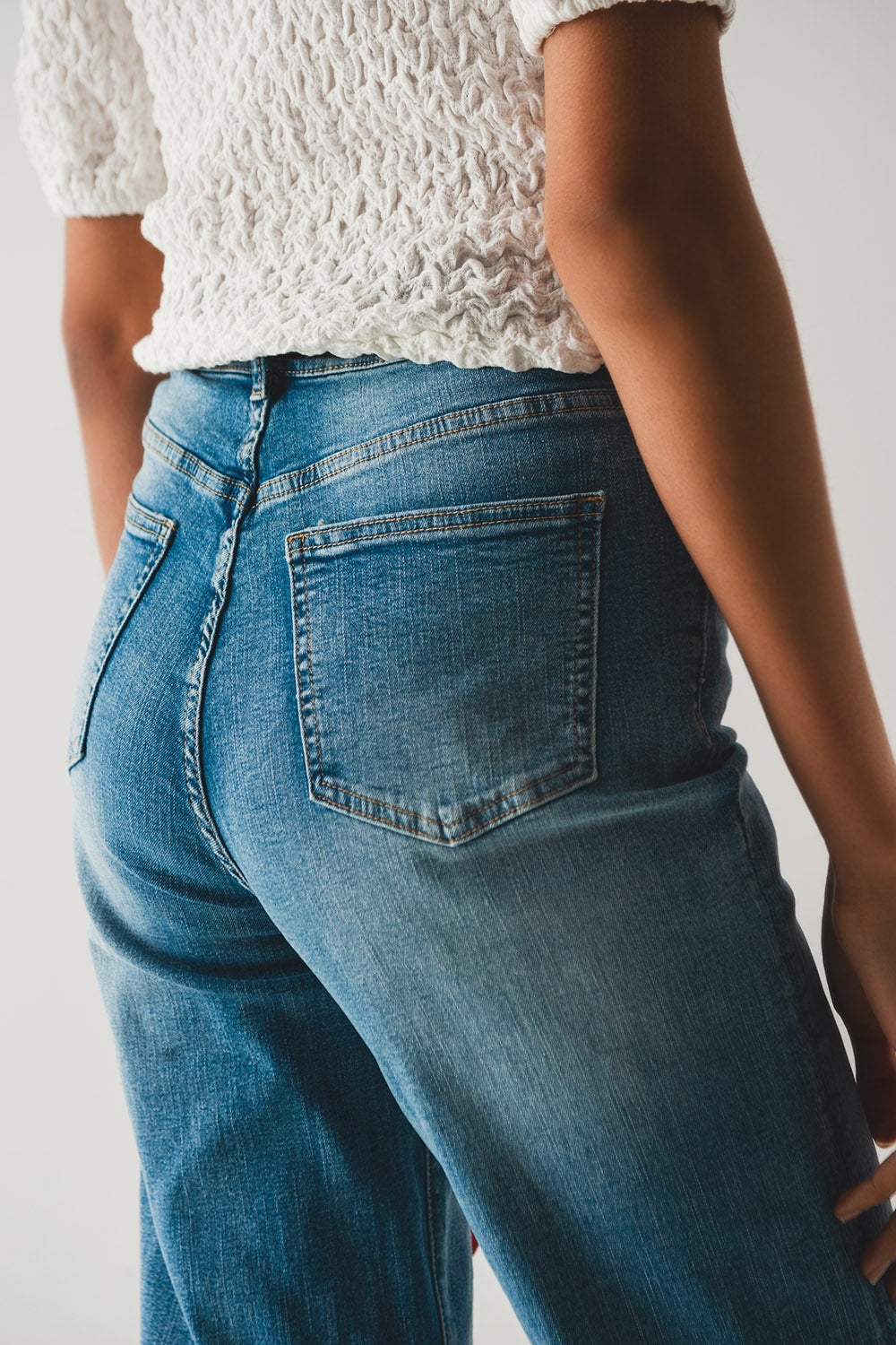 Cotton blend high waist wide leg jeans - Jeans