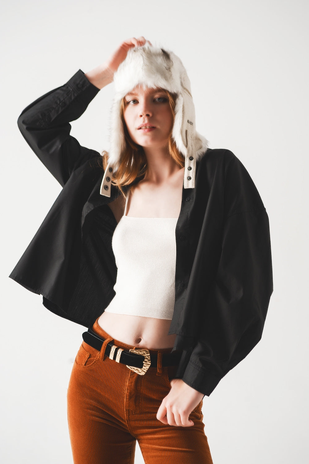 Cotton blend oversized shirt in black - Shirts
