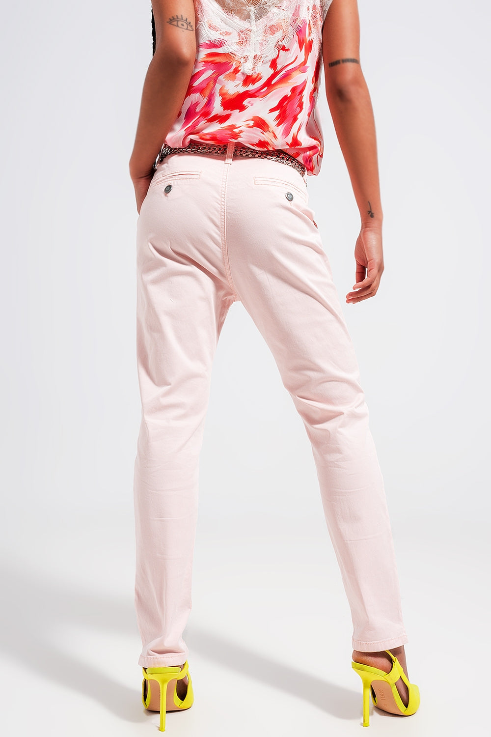 Cotton blend pants in pink - Trousers