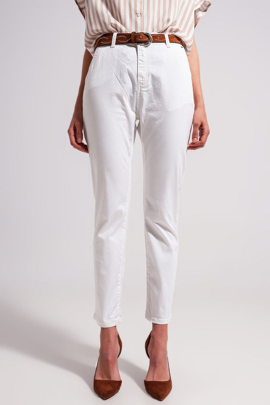 Cotton blend pants in white - Trousers