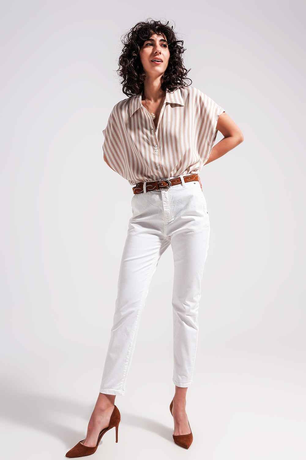 Cotton blend pants in white - Trousers