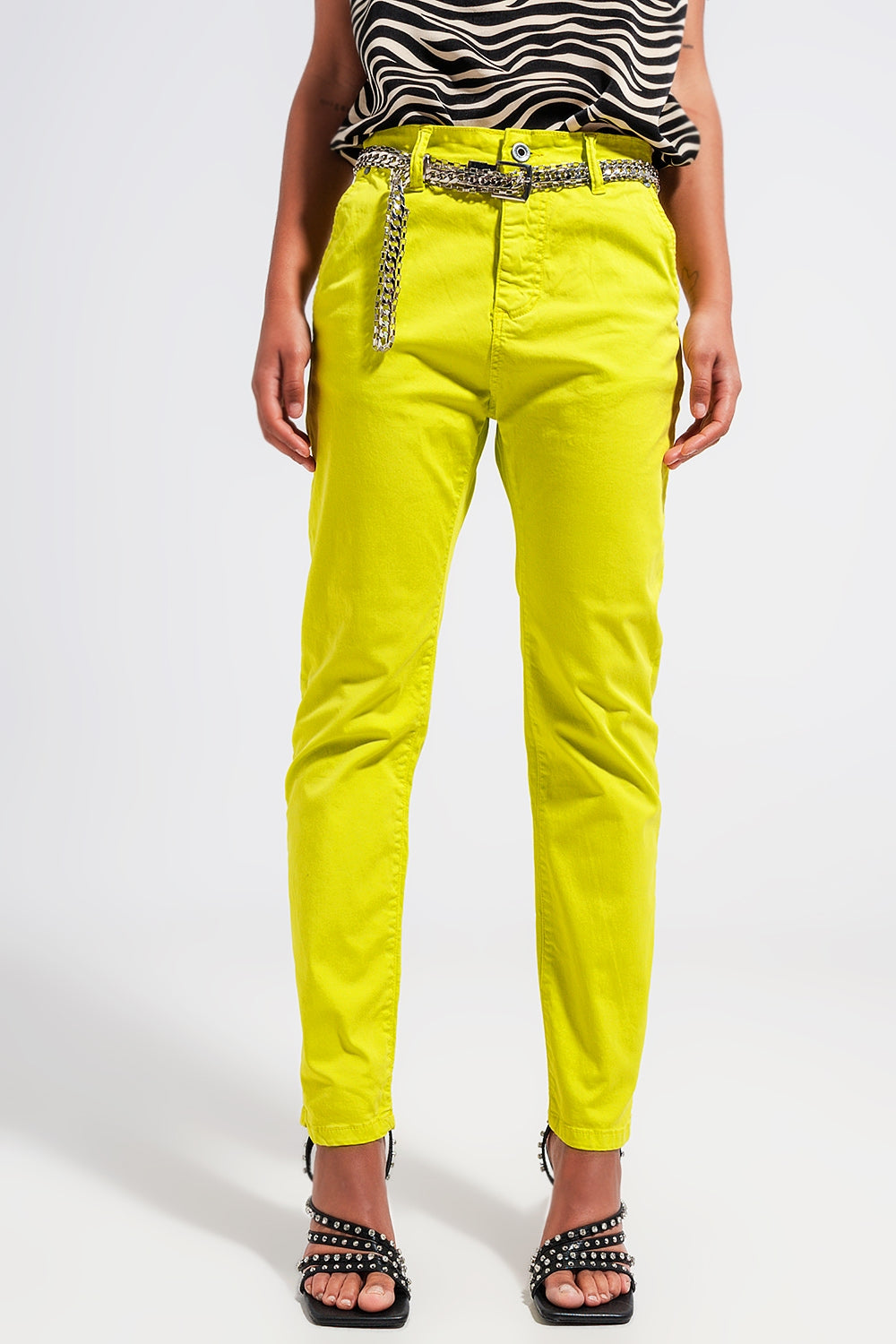 Cotton blend pants in yellow - Trousers