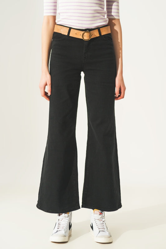 Cotton blend wide leg jeans in black - Jeans