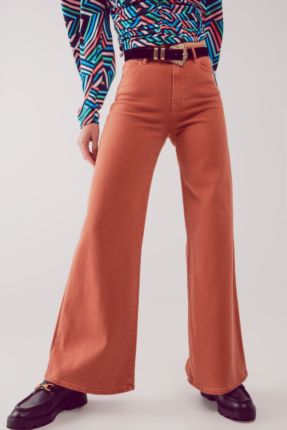 Cotton blend wide leg jeans in orange - Jeans