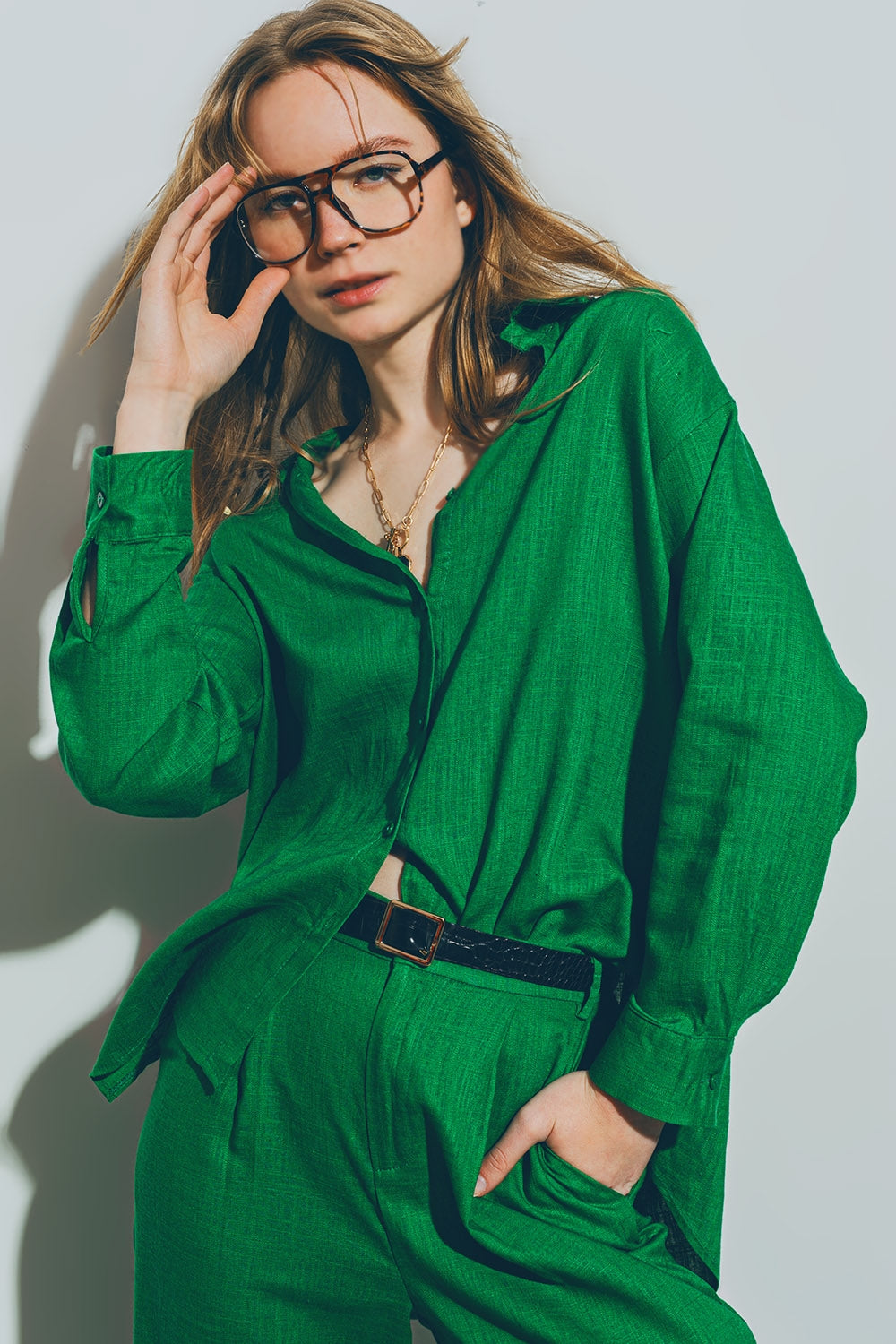 Cotton Loose Fit Shirt in green - Shirts