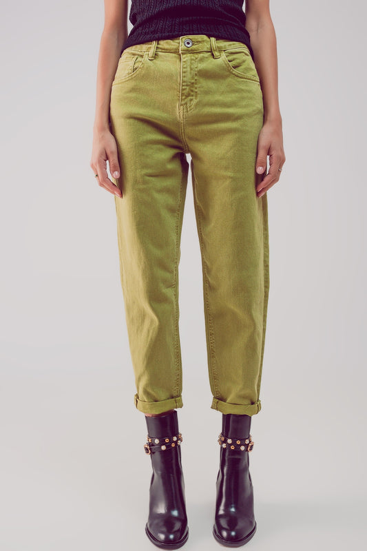 Cotton mid rise slouchy jean in acid lime - Jeans