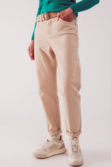 Cotton mid rise slouchy jean in BEIGE