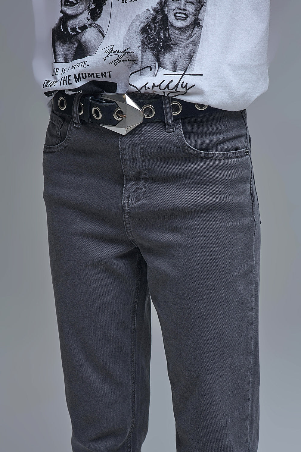 Cotton mid rise slouchy jean in Dark Gray - Jeans