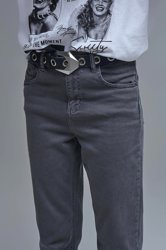 Cotton mid rise slouchy jean in Dark Gray - Jeans