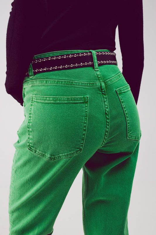 Cotton mid rise slouchy jean in green - Jeans