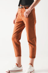 Cotton mid rise slouchy jean in rust