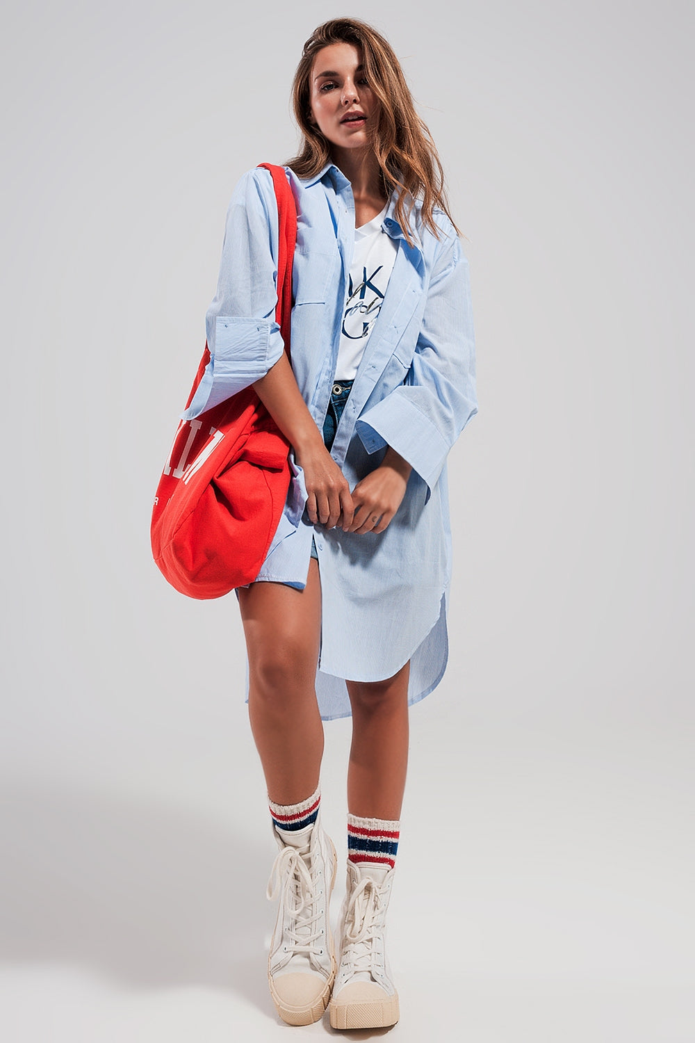 Cotton oversized shirt in light blue - Shirts