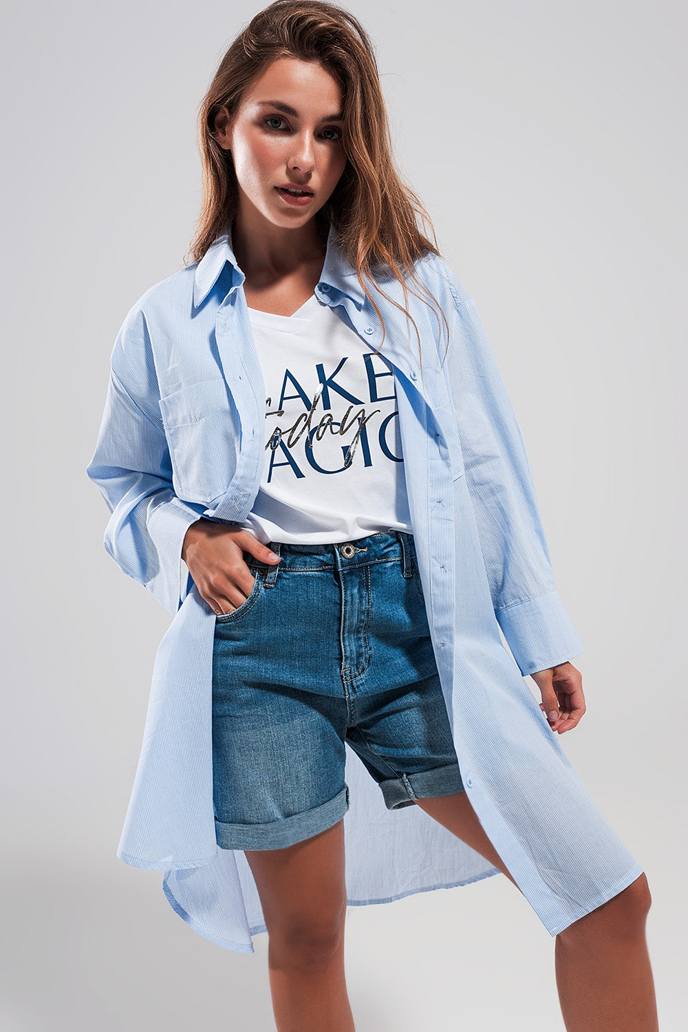 Cotton oversized shirt in light blue - Shirts