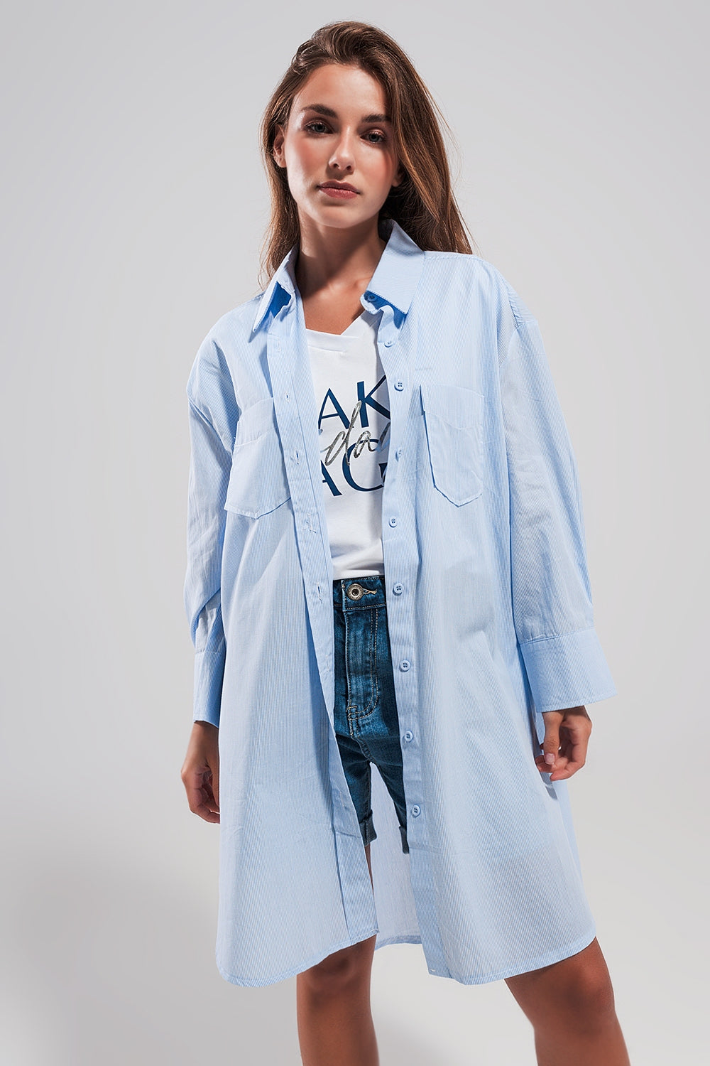 Cotton oversized shirt in light blue - Shirts