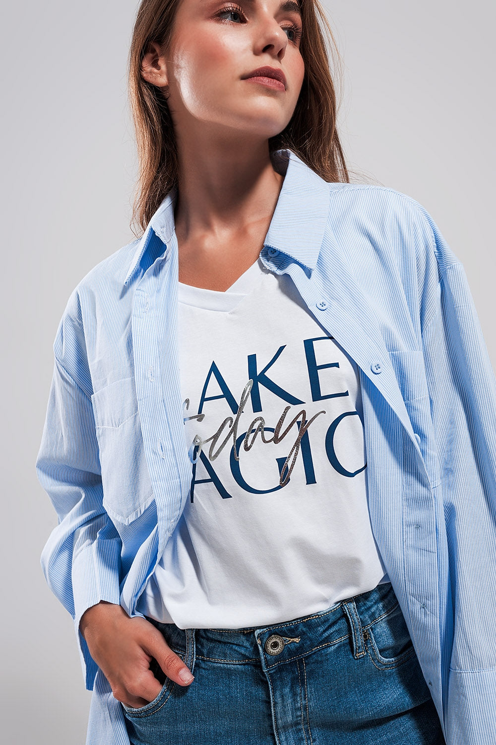 Cotton oversized shirt in light blue - Shirts