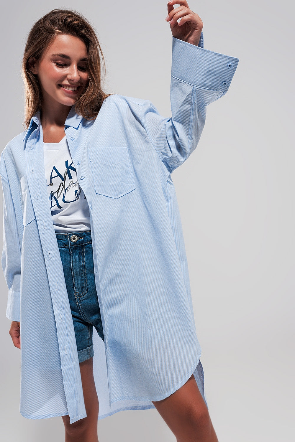Cotton oversized shirt in light blue - Shirts