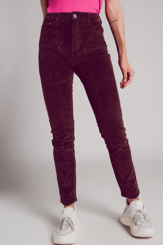 Cotton skinny cord pants in chocolate brown - Trousers