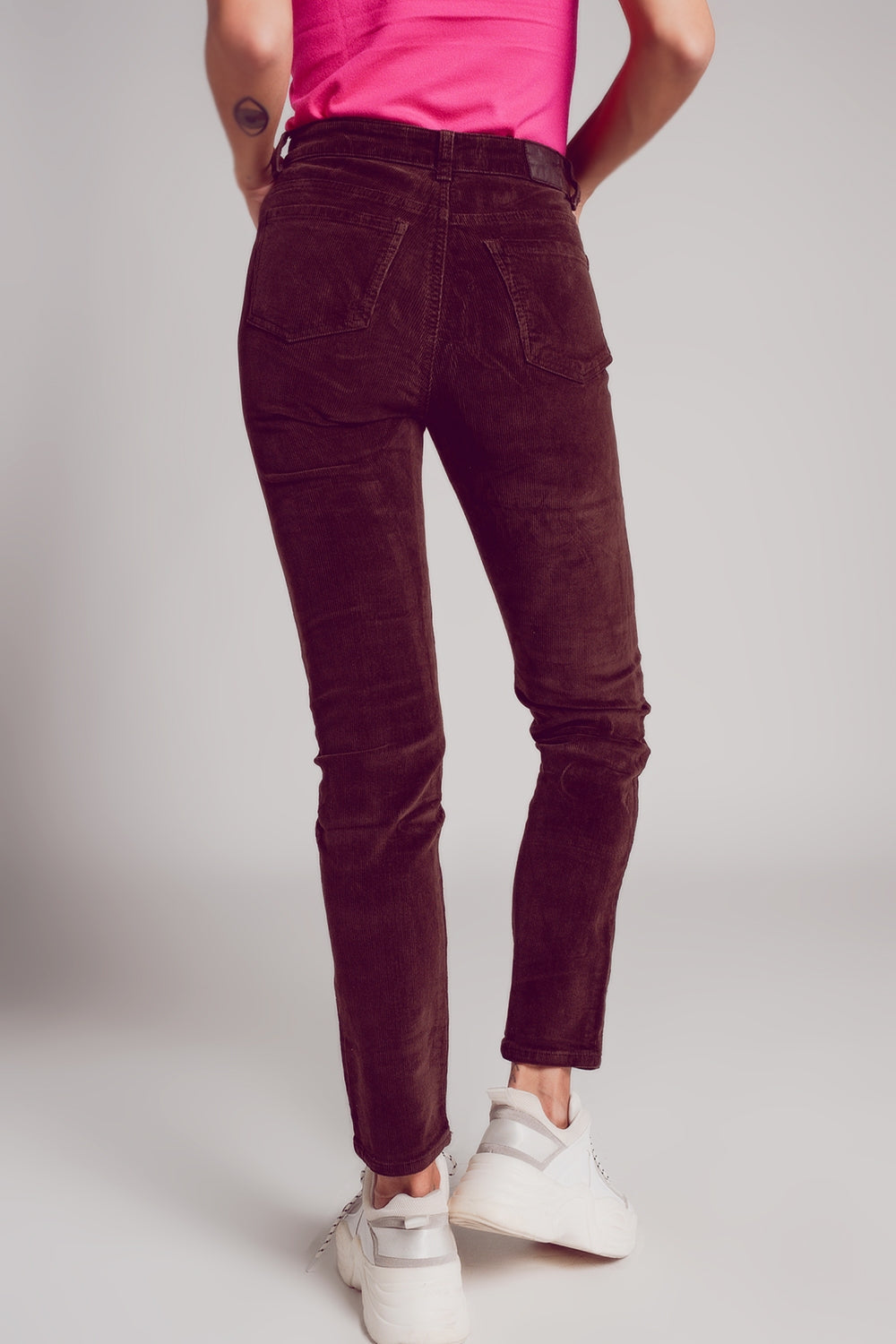 Cotton skinny cord pants in chocolate brown - Trousers