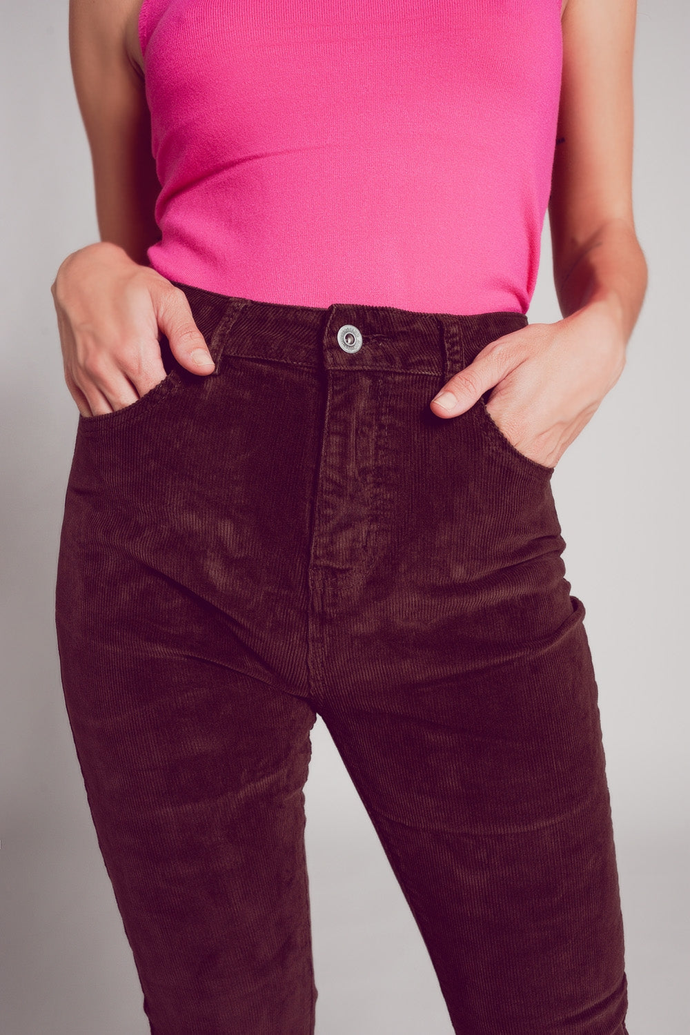 Cotton skinny cord pants in chocolate brown - Trousers