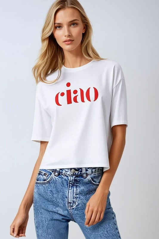 Cotton t-shirt made in Italy with Ciao logo in red - T-Shirts