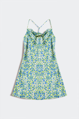 Cowl neck mini dress in green print