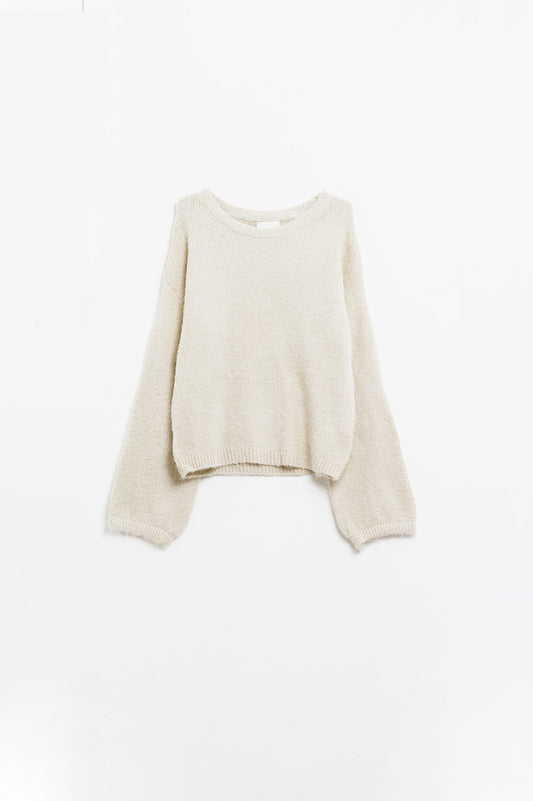 Cozy Balloon Sleeve Jumper in Cream - Jumpers