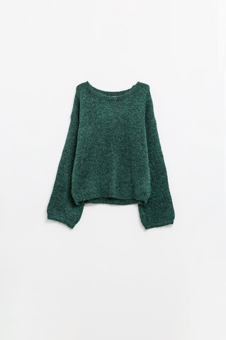 Cozy Balloon Sleeve Jumper in Emerald Green