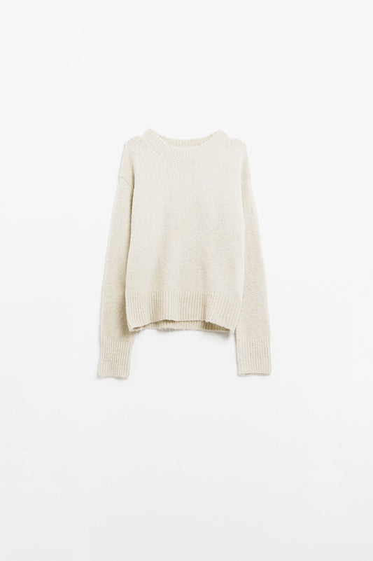 Cozy Basic Crew Neck Knitted Sweater in Cream - Jumpers