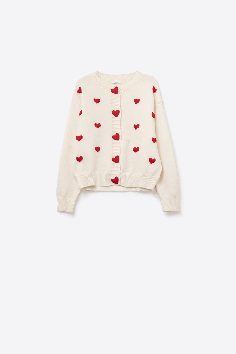 Cozy White Cardigan with Red Hearts - Sweaters