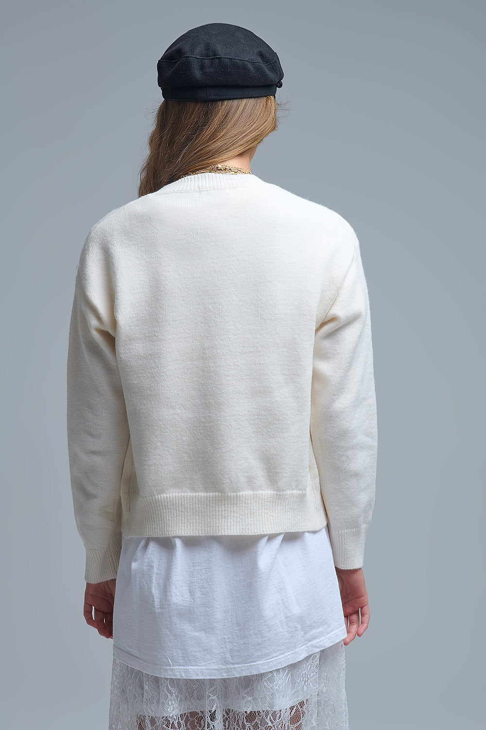 Cozy White Cardigan with Red Hearts - Sweaters