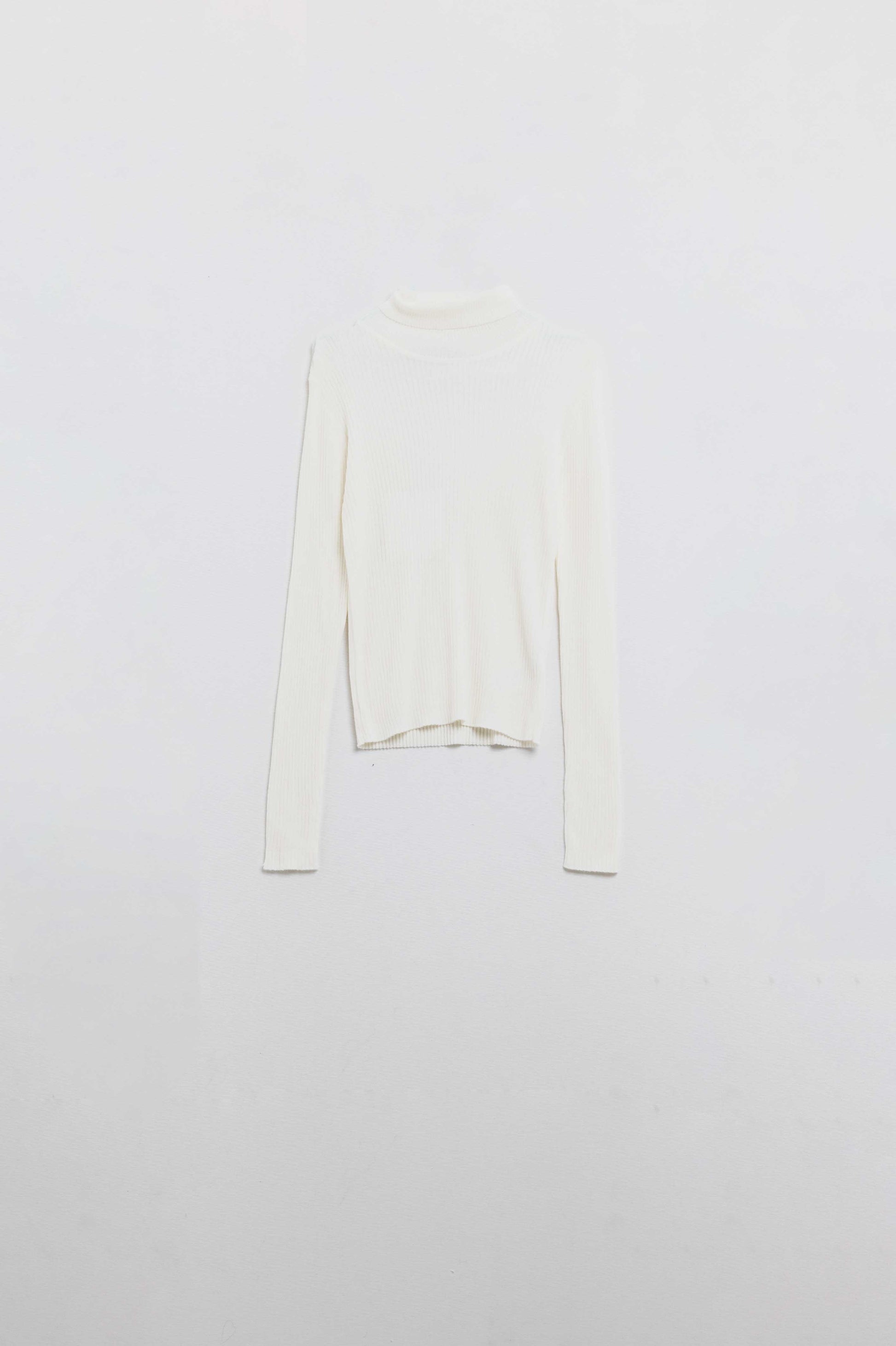 Cream basic ribbed sweater with high neck - Jumpers