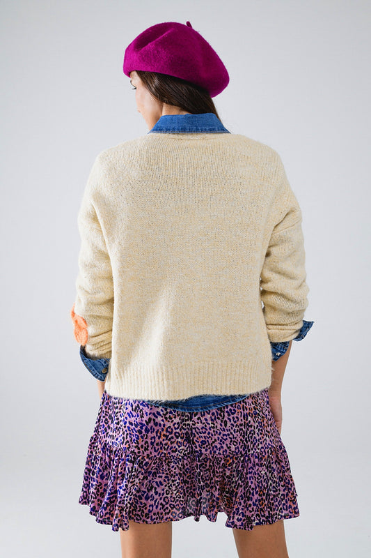 Cream Cardigan With EMbroidered Flowers - Cardigans