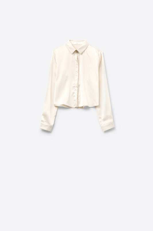 Cream cropped textured satin shirt - Shirts