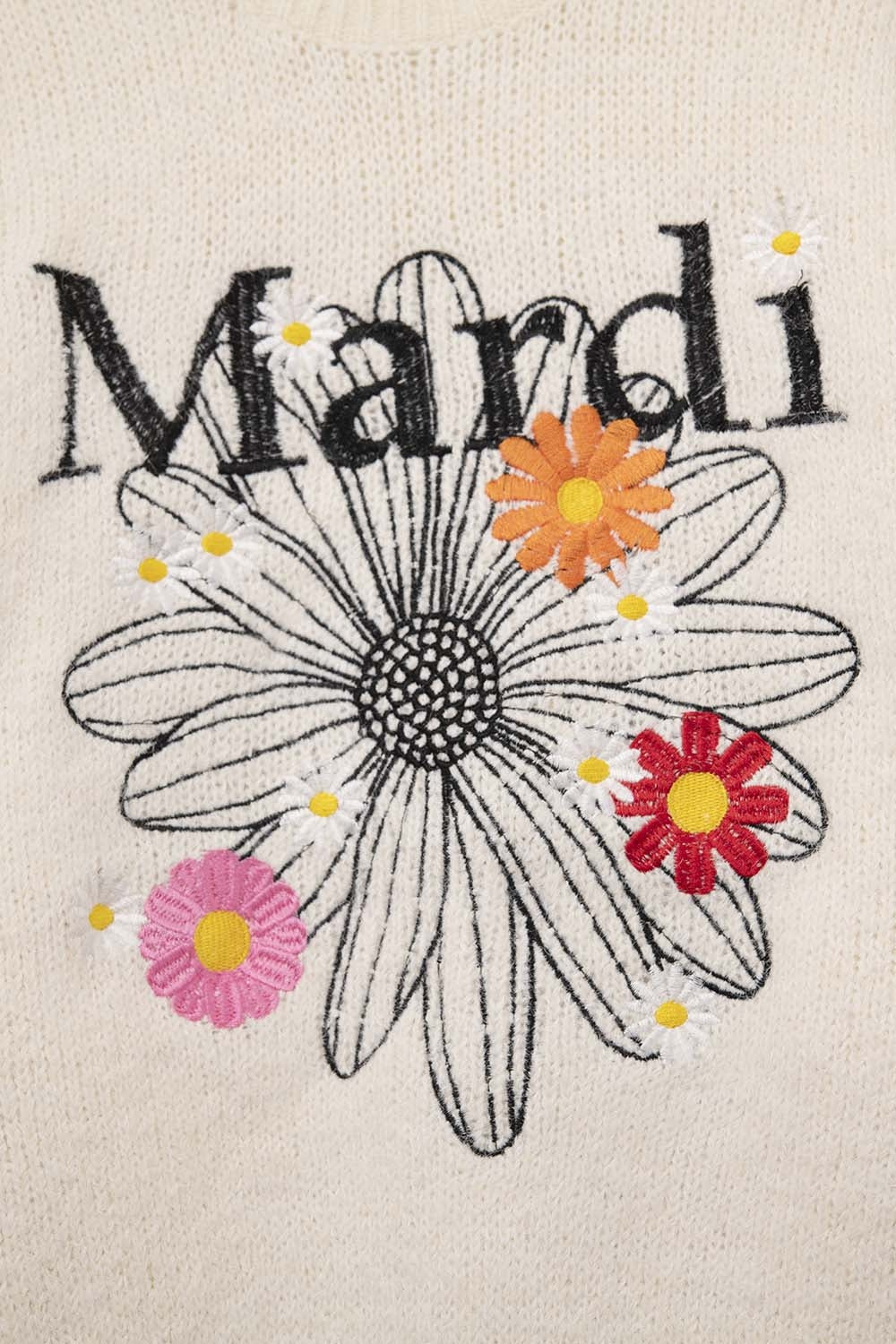 Cream Embroidered Mardi Sweater With Flowers - Sweaters
