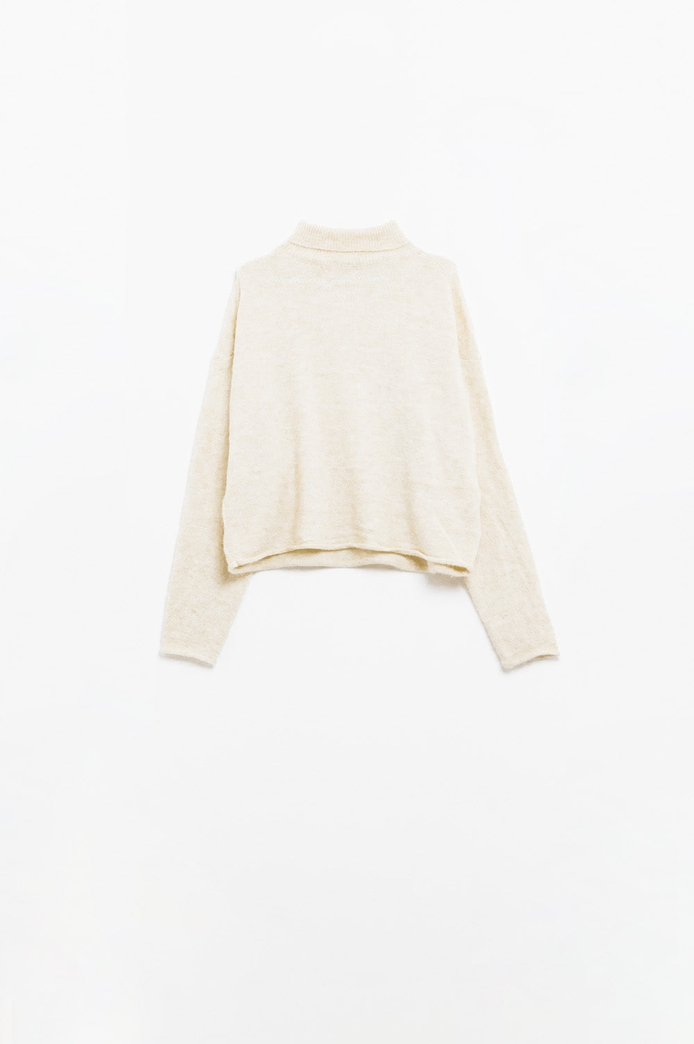 cream fluffy high neck relax fit sweater - Jumpers
