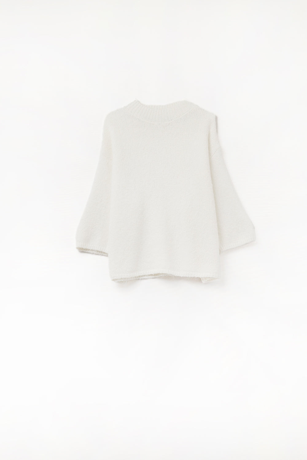 cream Fluffy sweater with three-quarter sleeves and round neck - Jumpers
