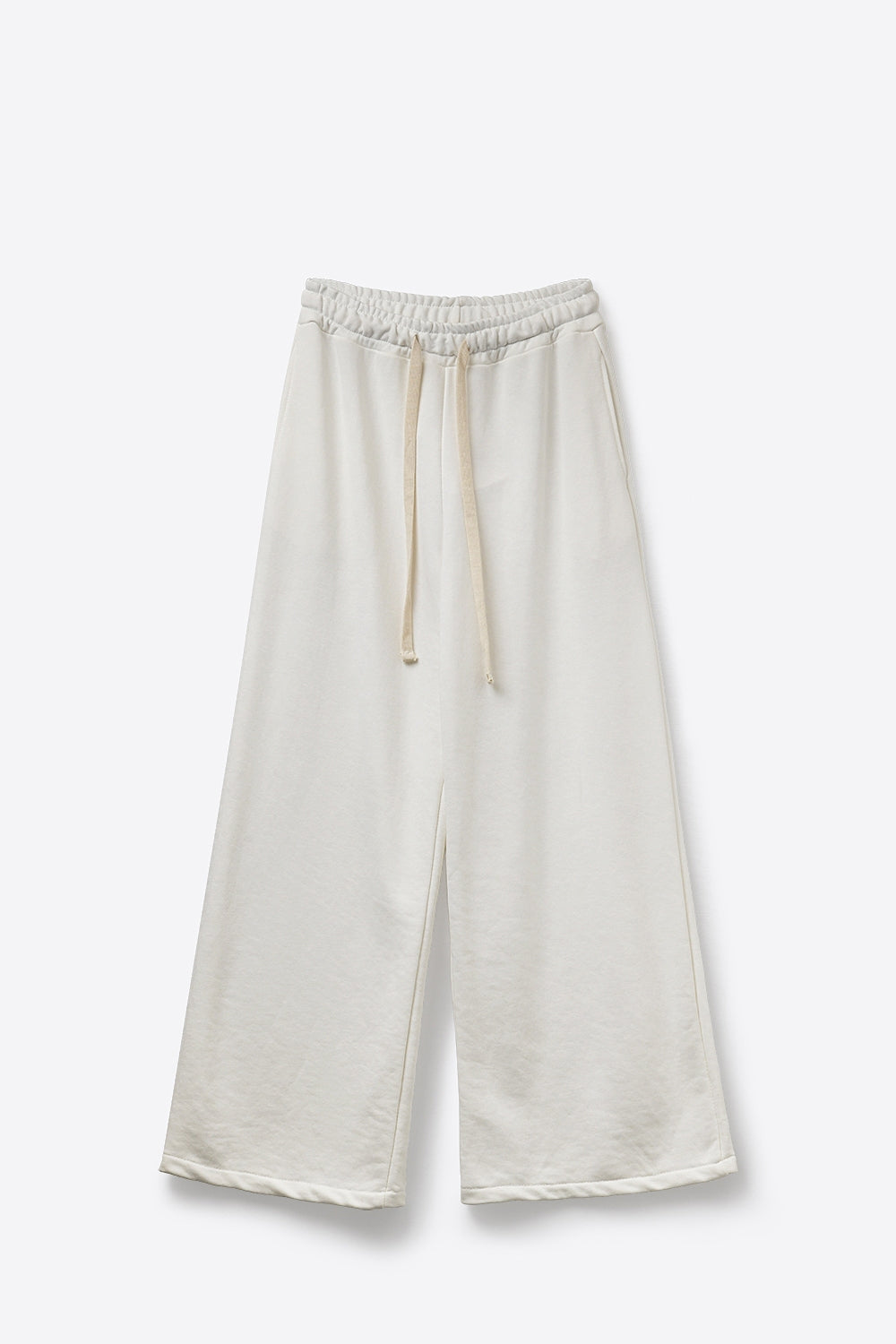 Cream Knit Straight Fit Sweatpants with elastic waist and Tie - Pants